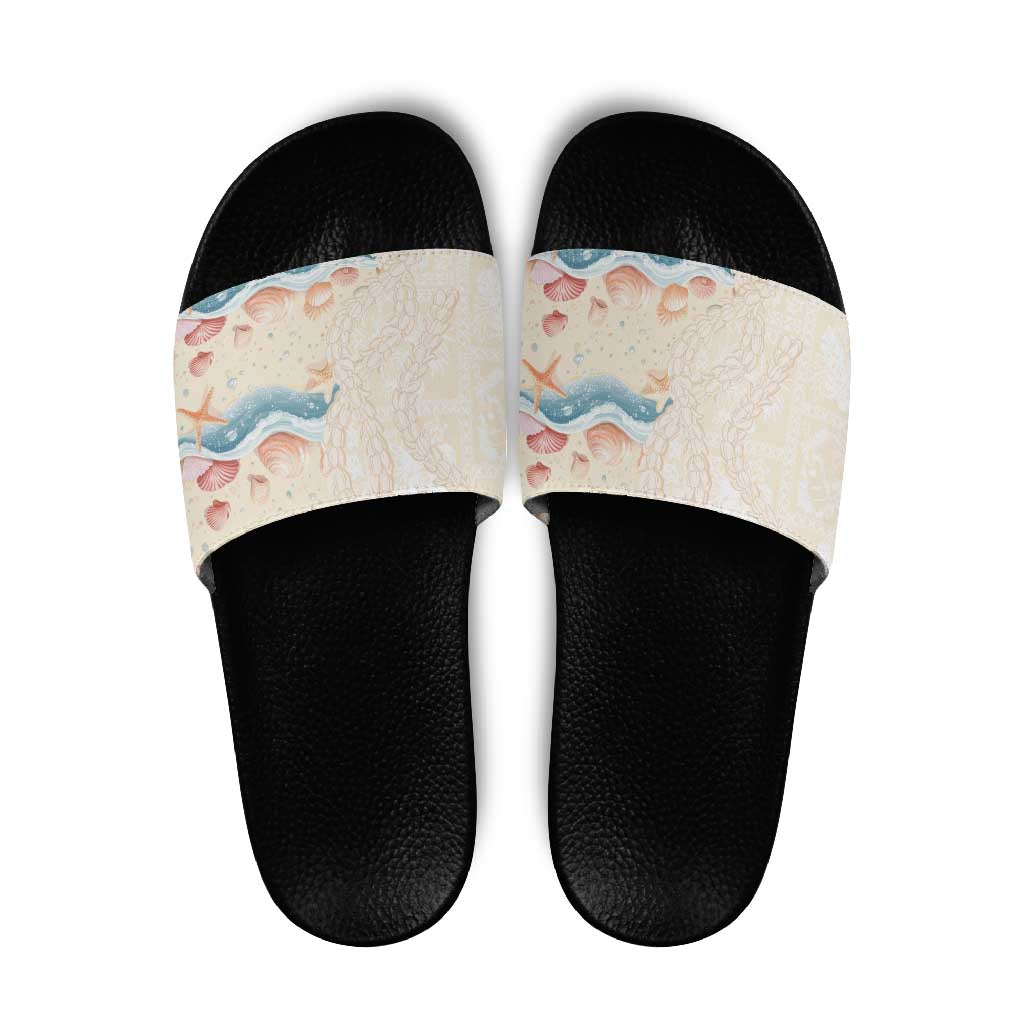 Beige Hawaii Lei Seashells Starfish Slide Sandals Sandy Sylized LT01 Beige - Polynesian Pride