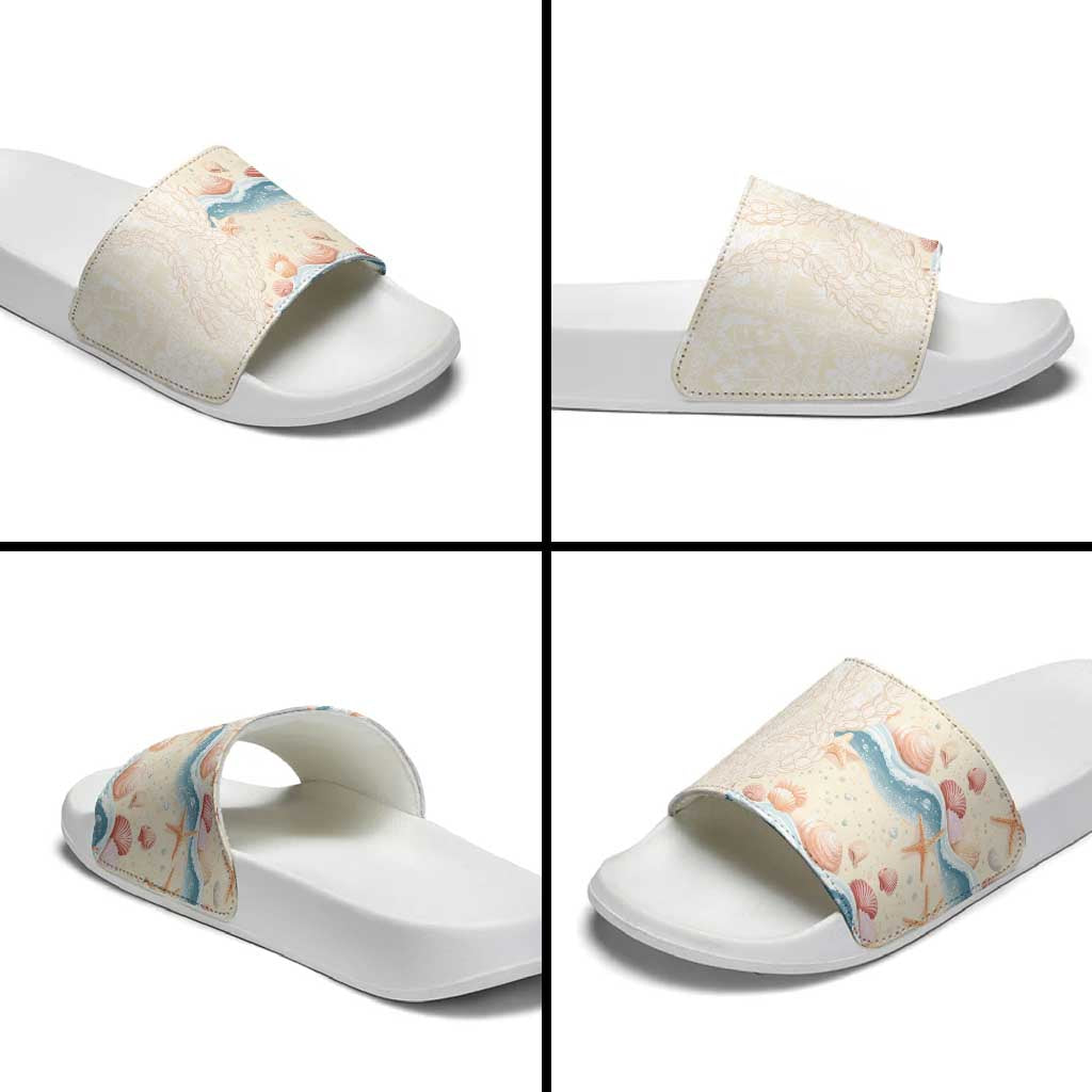 Beige Hawaii Lei Seashells Starfish Slide Sandals Sandy Sylized LT01 - Polynesian Pride