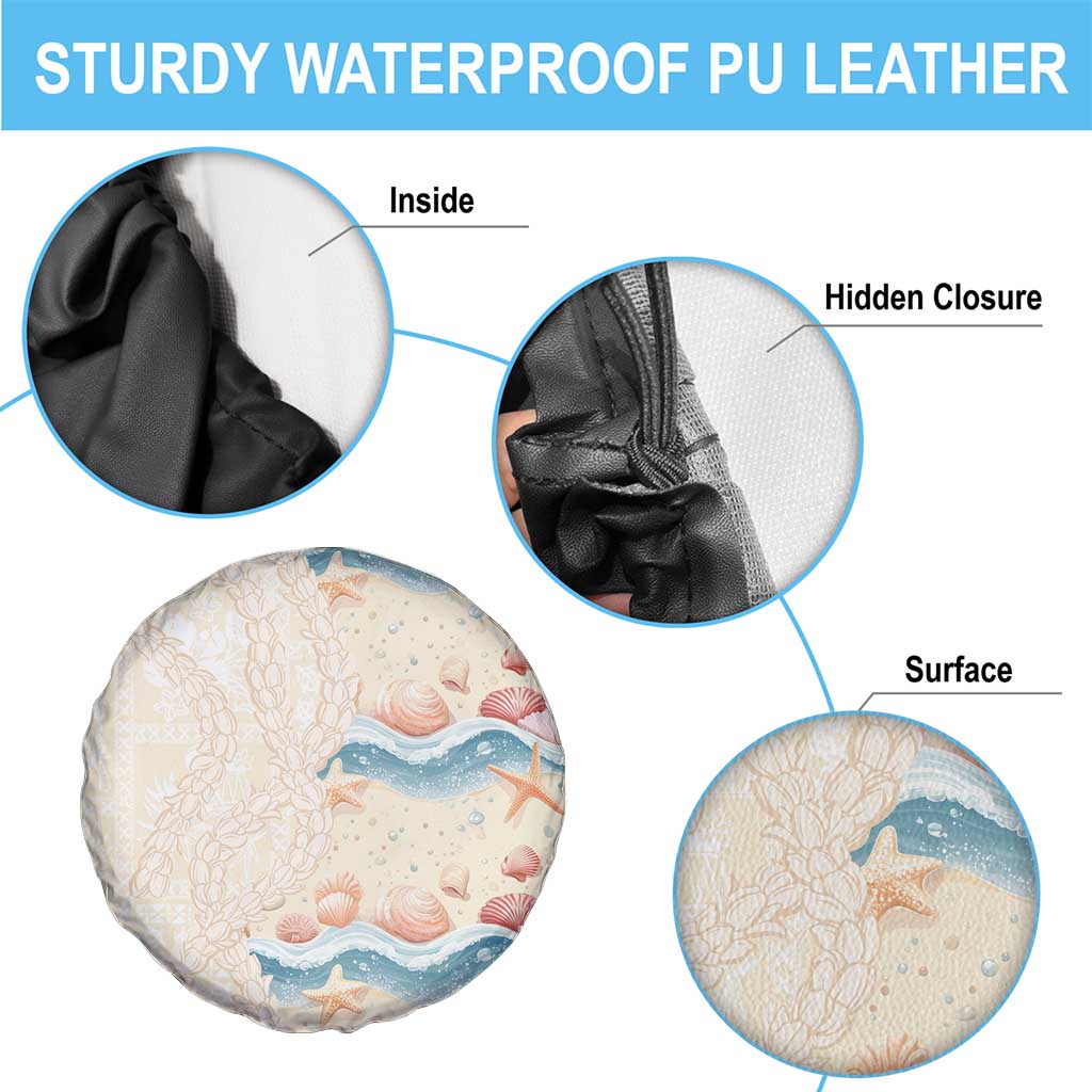 Beige Hawaii Lei Seashells Starfish Spare Tire Cover Sandy Sylized - Polynesian Pride