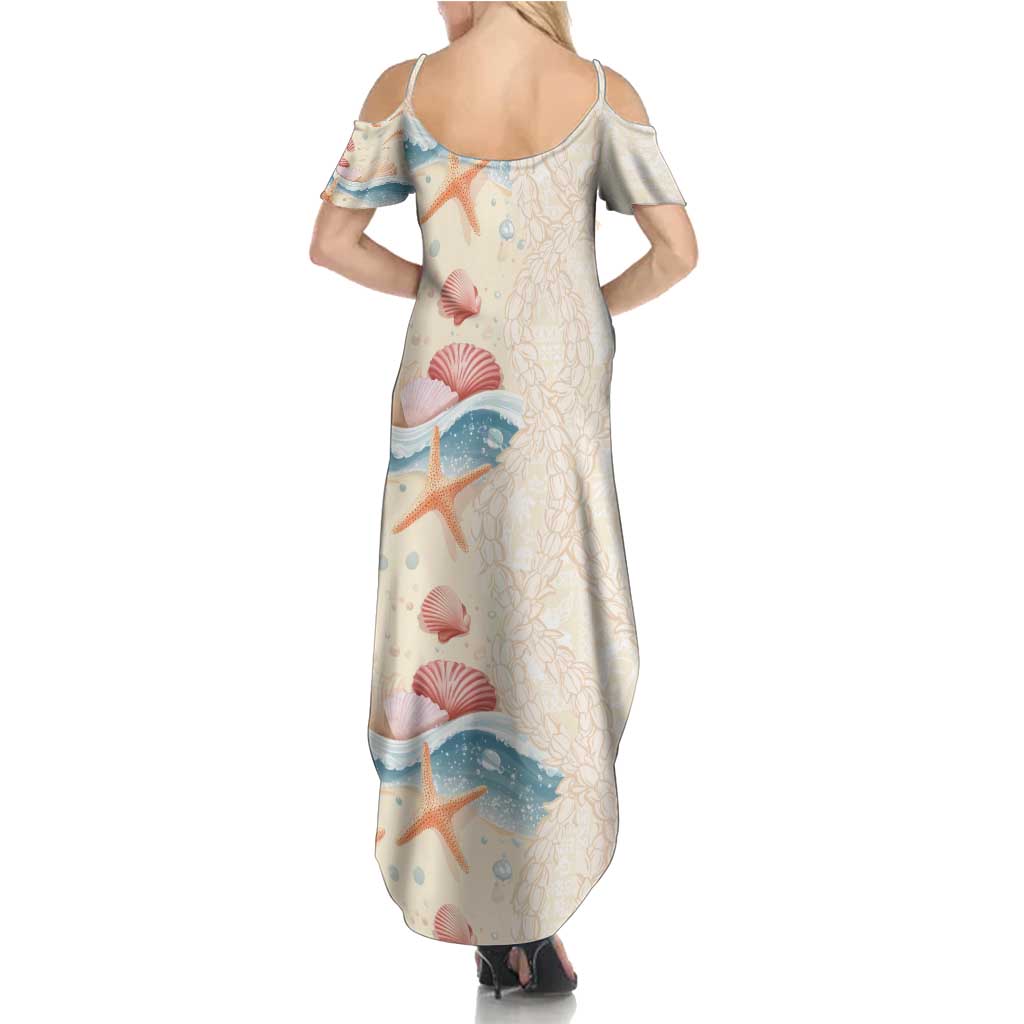 Beige Hawaii Lei Seashells Starfish Summer Maxi Dress Sandy Sylized LT01 - Polynesian Pride
