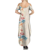 Beige Hawaii Lei Seashells Starfish Summer Maxi Dress Sandy Sylized LT01 - Polynesian Pride