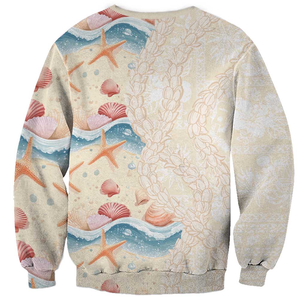 Beige Hawaii Lei Seashells Starfish Sweatshirt Sandy Sylized LT01 - Polynesian Pride