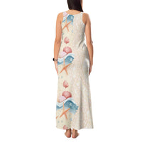 Beige Hawaii Lei Seashells Starfish Tank Maxi Dress Sandy Sylized - Polynesian Pride