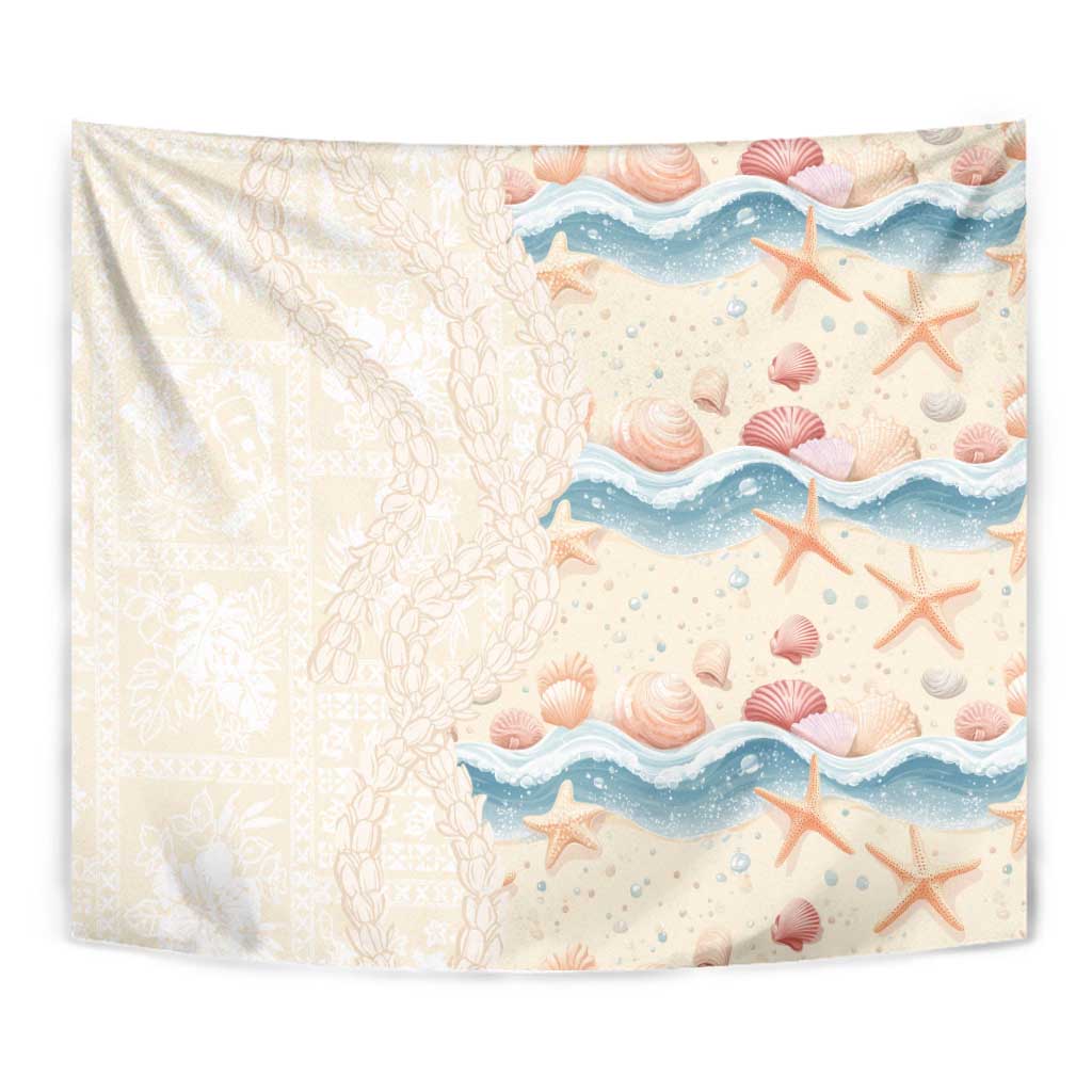 Beige Hawaii Lei Seashells Starfish Tapestry Sandy Sylized - Polynesian Pride