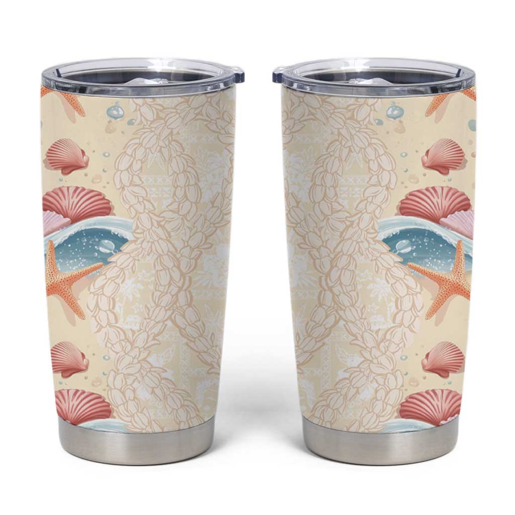 Beige Hawaii Lei Seashells Starfish Tumbler Cup Sandy Sylized - Polynesian Pride
