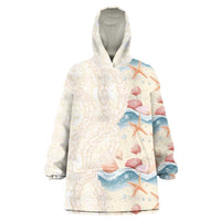 Beige Hawaii Lei Seashells Starfish Wearable Blanket Hoodie Sandy Sylized LT01 One Size Beige - Polynesian Pride