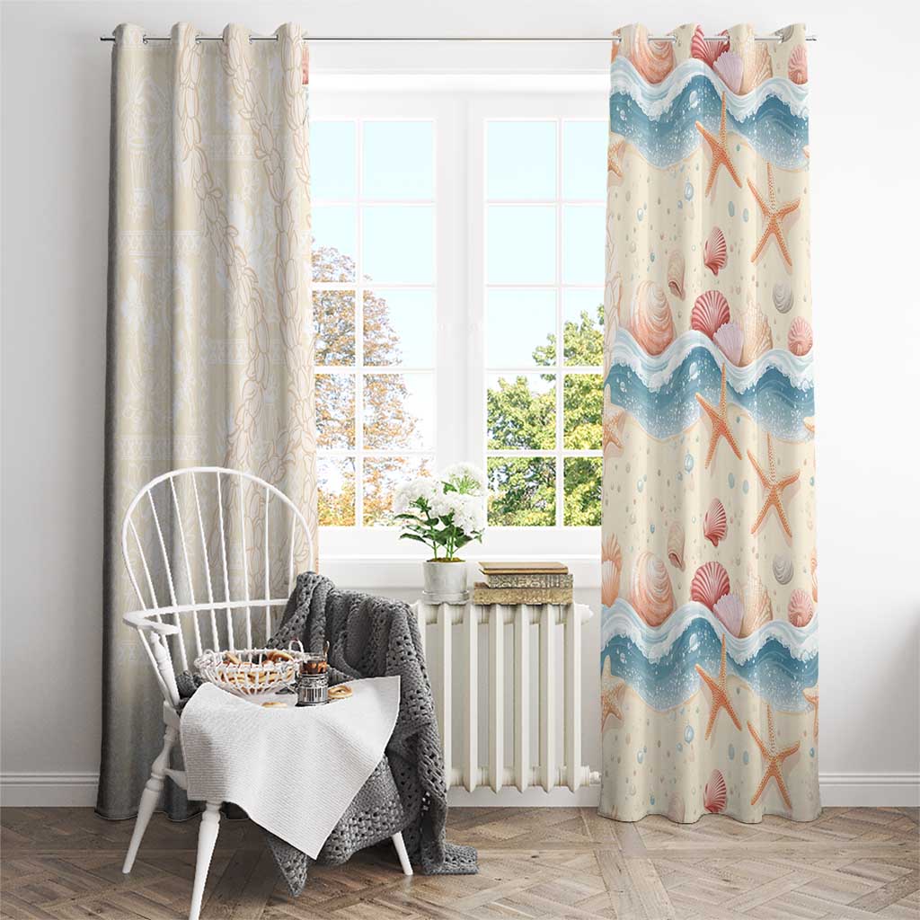 Beige Hawaii Lei Seashells Starfish Window Curtain Sandy Sylized - Polynesian Pride