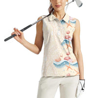 Beige Hawaii Lei Seashells Starfish Women Sleeveless Polo Shirt Sandy Sylized LT01 - Polynesian Pride