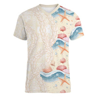 Beige Hawaii Lei Seashells Starfish Women V-Neck T-Shirt Sandy Sylized LT01 Female Beige - Polynesian Pride