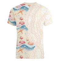 Beige Hawaii Lei Seashells Starfish Women V-Neck T-Shirt Sandy Sylized LT01 - Polynesian Pride