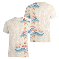 Beige Hawaii Lei Seashells Starfish Women V-Neck T-Shirt Sandy Sylized LT01 - Polynesian Pride