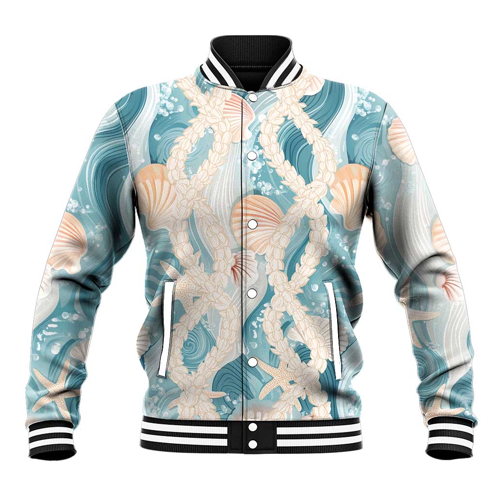 Hawaii Lei Seashells Starfish Baseball Jacket Fresh Summer Vibe LT01 Unisex Blue - Polynesian Pride