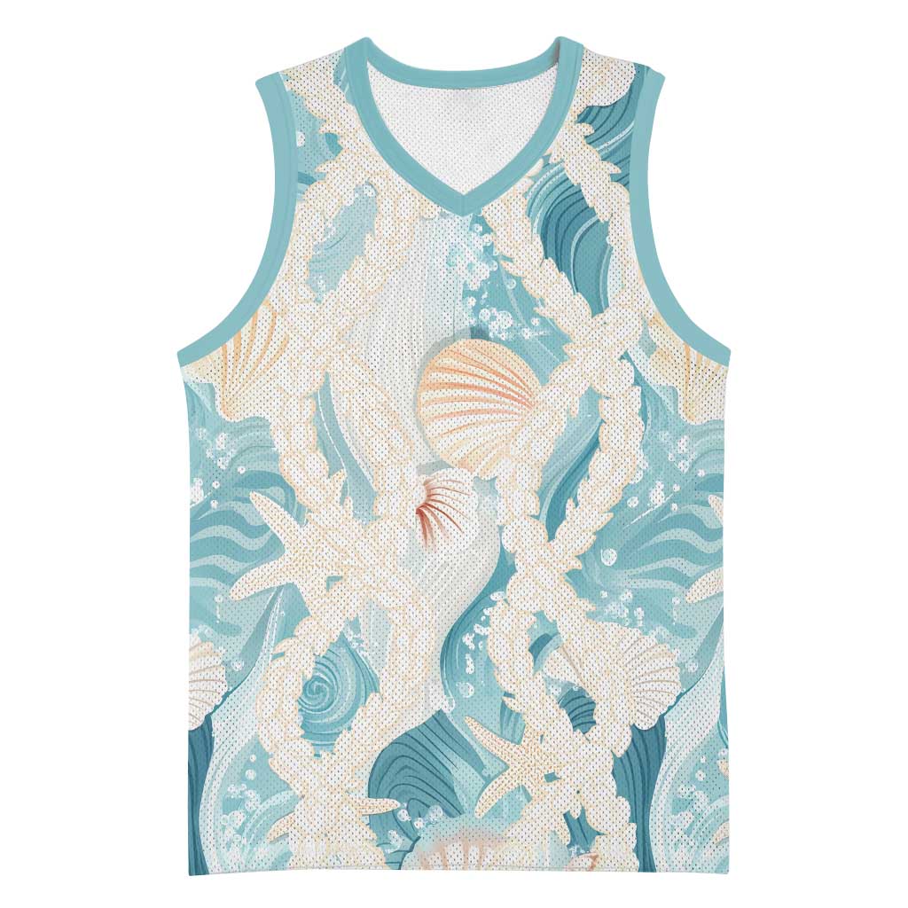 Hawaii Lei Seashells Starfish Basketball Jersey Fresh Summer Vibe LT01 Unisex Blue - Polynesian Pride