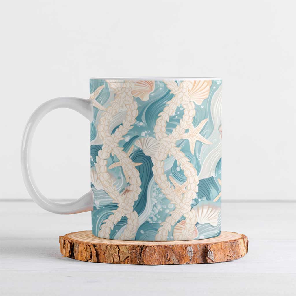 Hawaii Lei Seashells Starfish Ceramic Mug Fresh Summer Vibe LT01 Blue - Polynesian Pride