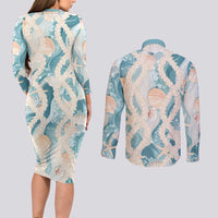 Hawaii Lei Seashells Starfish Couples Matching Long Sleeve Bodycon Dress and Long Sleeve Button Shirt Fresh Summer Vibe LT01 - Polynesian Pride