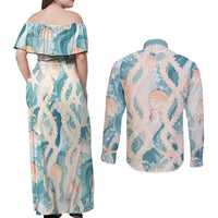 Hawaii Lei Seashells Starfish Couples Matching Off Shoulder Maxi Dress and Long Sleeve Button Shirt Fresh Summer Vibe LT01 - Polynesian Pride