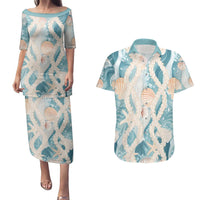 Hawaii Lei Seashells Starfish Couples Matching Puletasi and Hawaiian Shirt Fresh Summer Vibe LT01 Blue - Polynesian Pride