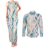 Hawaii Lei Seashells Starfish Couples Matching Tank Maxi Dress and Long Sleeve Button Shirt Fresh Summer Vibe LT01 Blue - Polynesian Pride