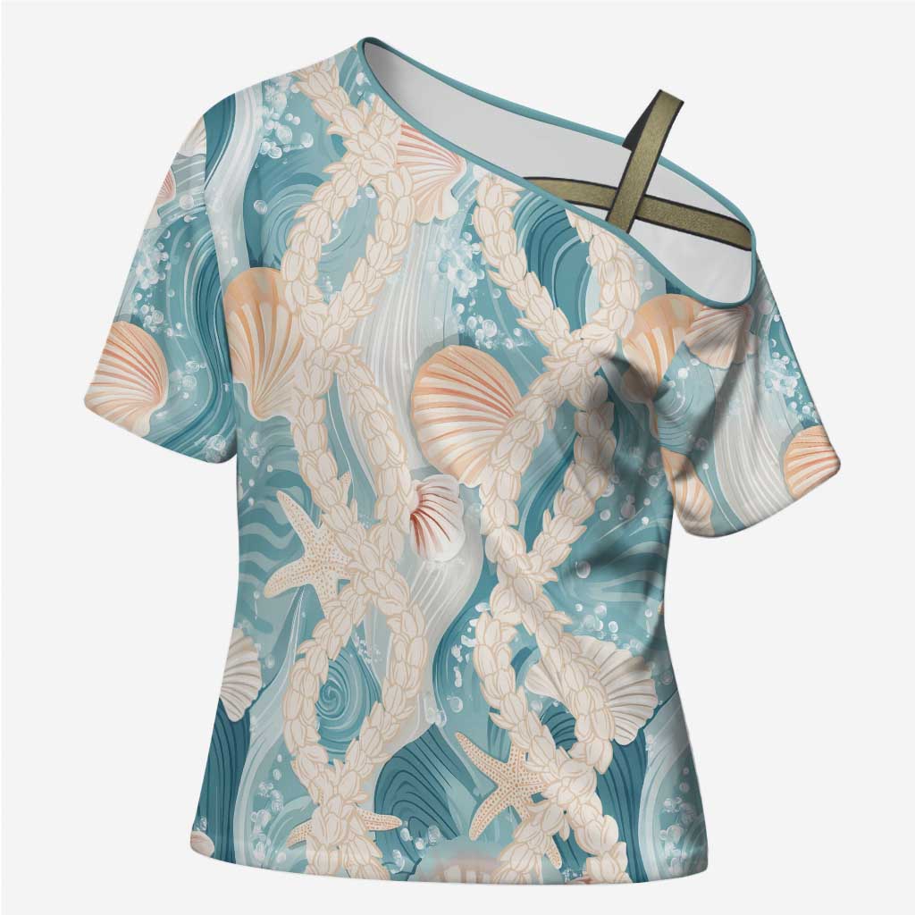 Hawaii Lei Seashells Starfish Cross Shoulder Shirt Fresh Summer Vibe LT01 Female Blue - Polynesian Pride