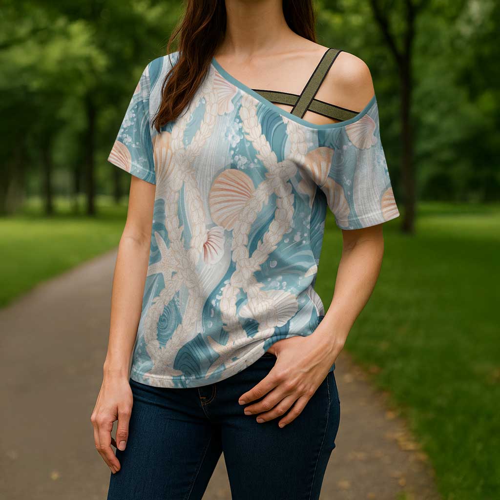 Hawaii Lei Seashells Starfish Cross Shoulder Shirt Fresh Summer Vibe LT01 - Polynesian Pride