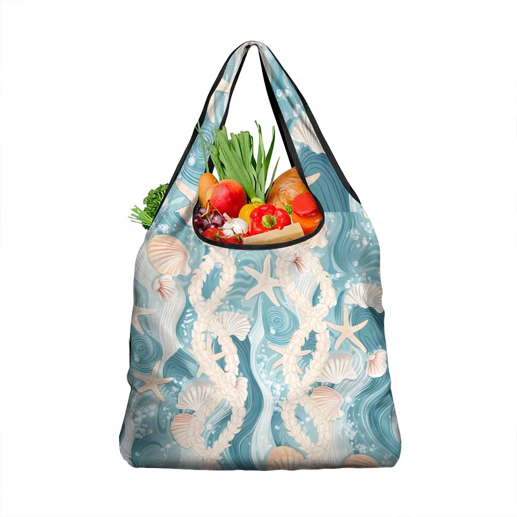 Hawaii Lei Seashells Starfish Grocery Bag Fresh Summer Vibe LT01 1-pack One Size Blue - Polynesian Pride