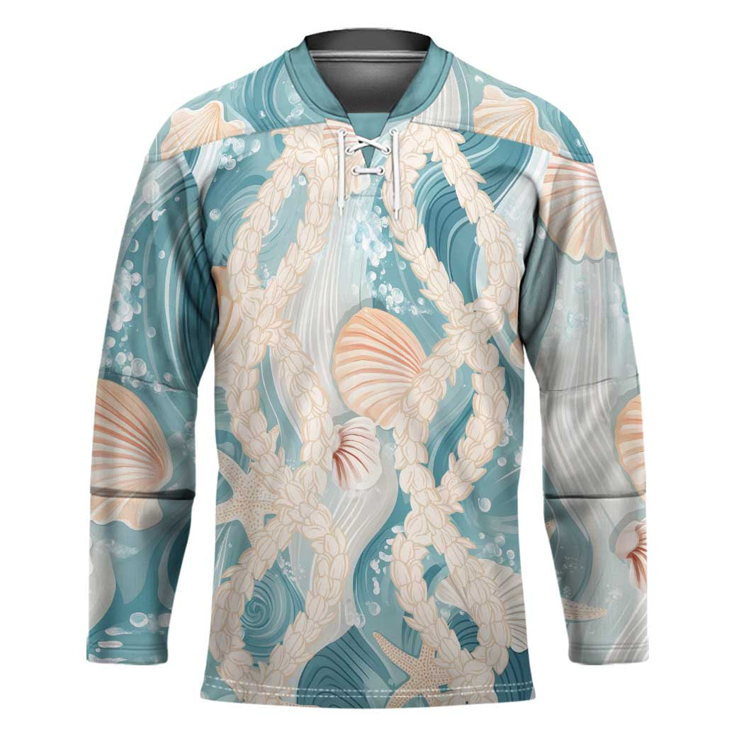 Hawaii Lei Seashells Starfish Hockey Jersey Fresh Summer Vibe LT01 Unisex Blue - Polynesian Pride
