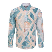 Hawaii Lei Seashells Starfish Long Sleeve Button Shirt Fresh Summer Vibe LT01 Unisex Blue - Polynesian Pride