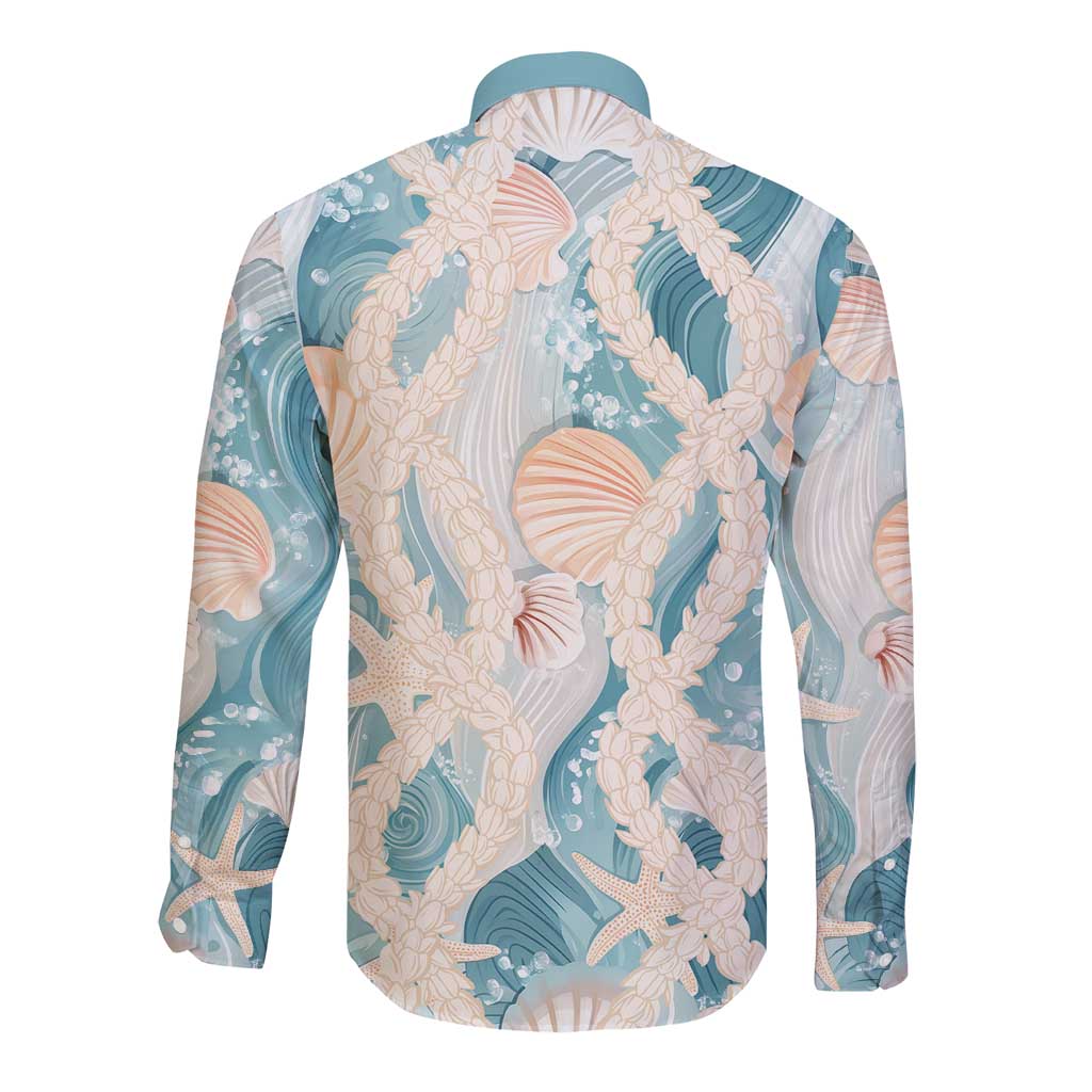 Hawaii Lei Seashells Starfish Long Sleeve Button Shirt Fresh Summer Vibe LT01 - Polynesian Pride
