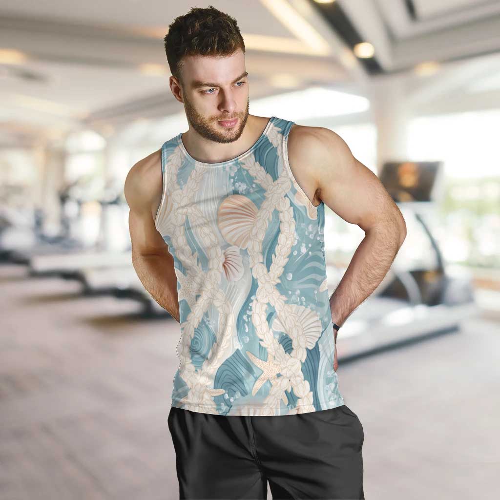 Hawaii Lei Seashells Starfish Men Tank Top Fresh Summer Vibe LT01 Blue - Polynesian Pride