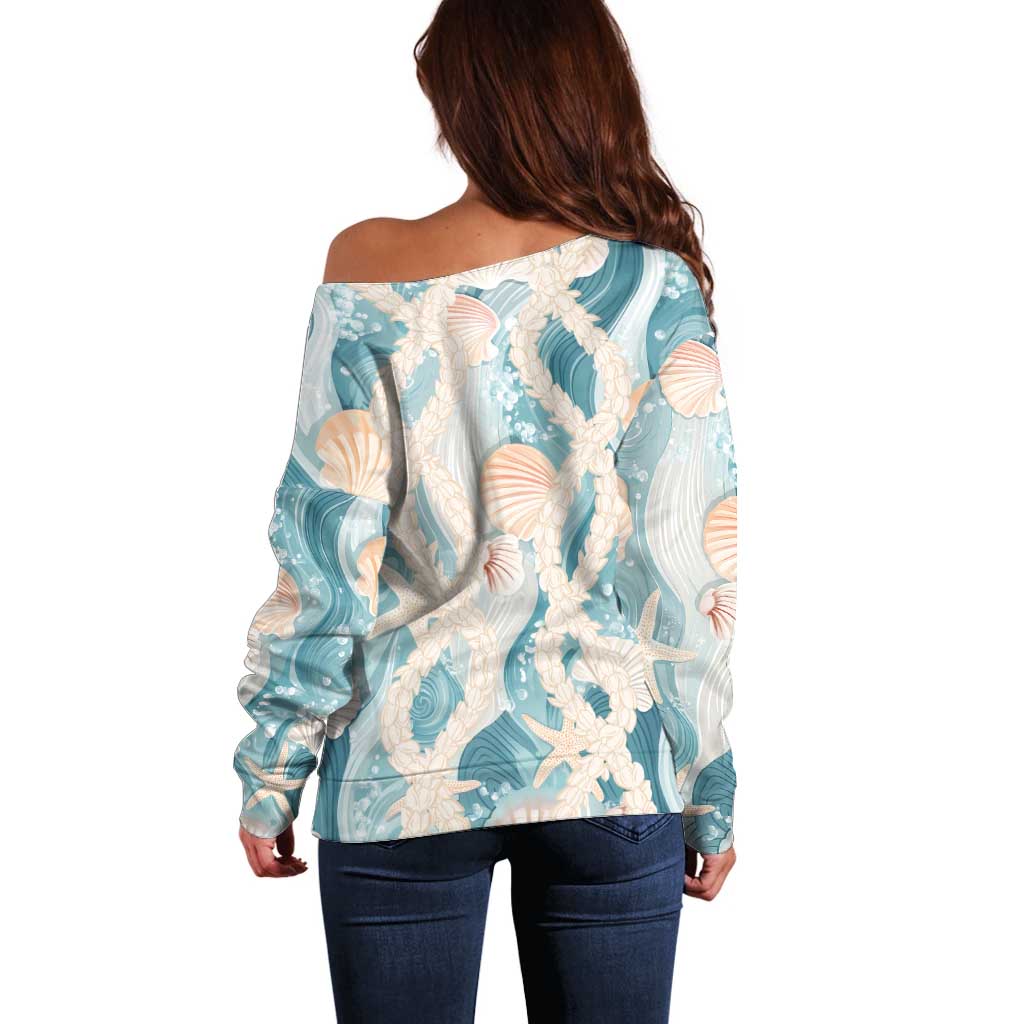 Hawaii Lei Seashells Starfish Off Shoulder Sweater Fresh Summer Vibe - Polynesian Pride