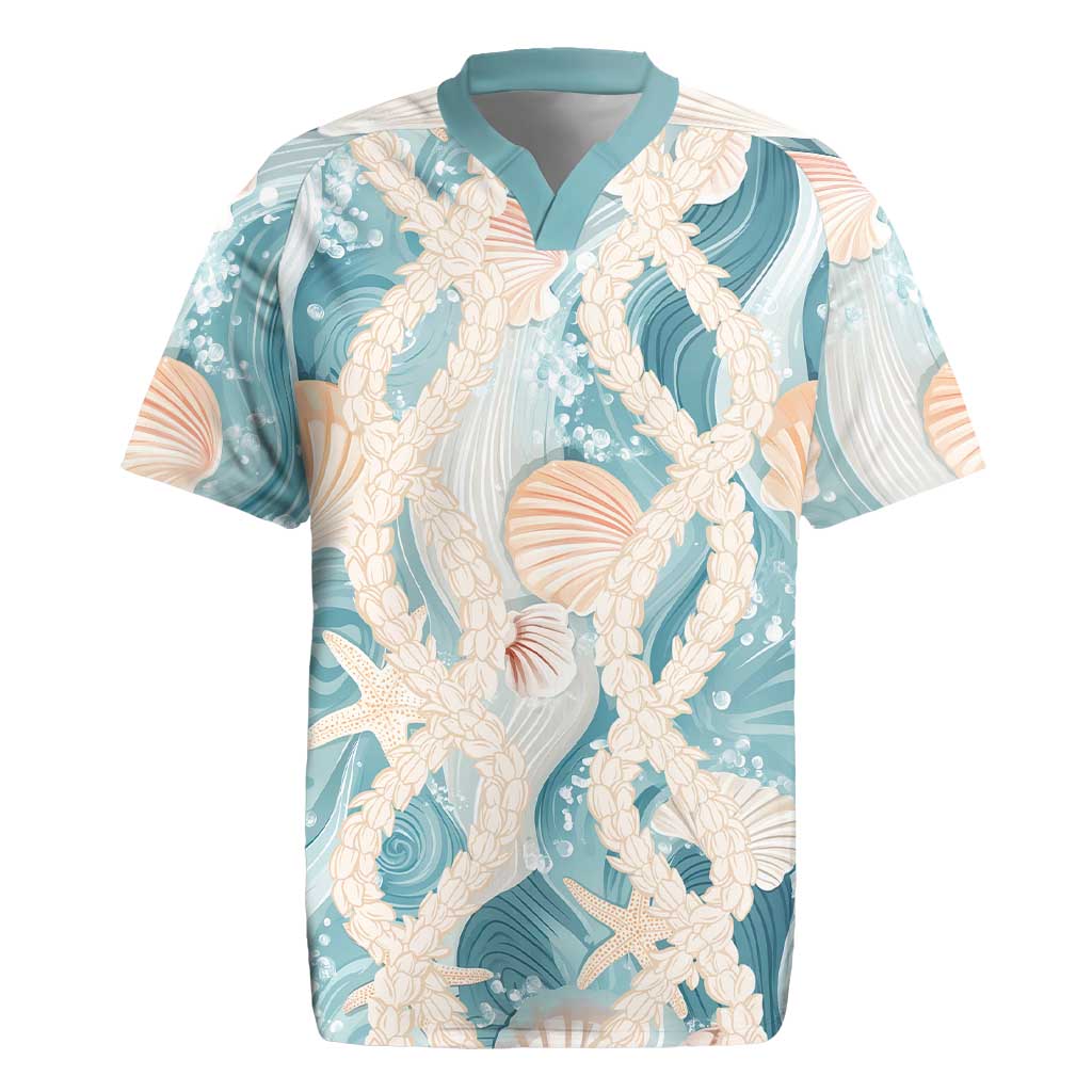 Hawaii Lei Seashells Starfish Rugby Jersey Fresh Summer Vibe LT01 Blue - Polynesian Pride