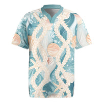 Hawaii Lei Seashells Starfish Rugby Jersey Fresh Summer Vibe LT01 Blue - Polynesian Pride