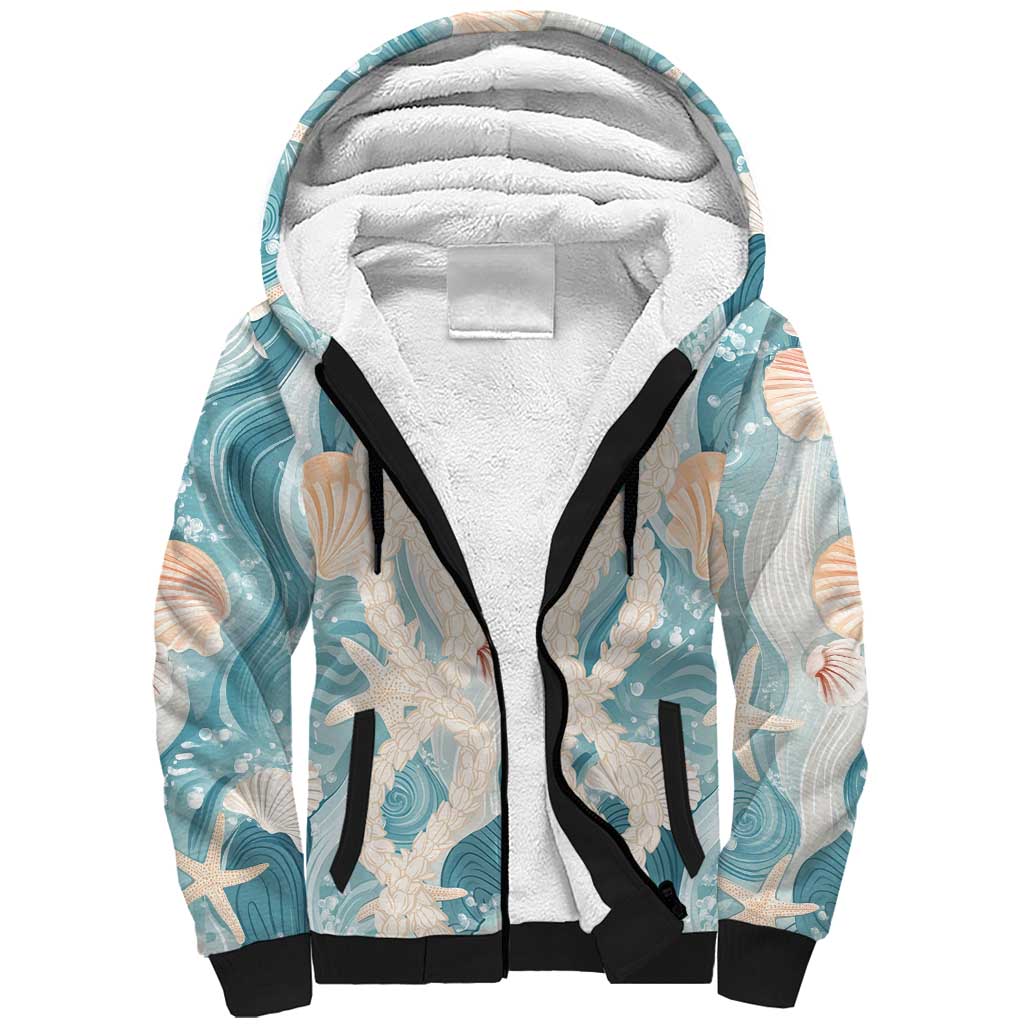 Hawaii Lei Seashells Starfish Sherpa Hoodie Fresh Summer Vibe LT01 Unisex Blue - Polynesian Pride
