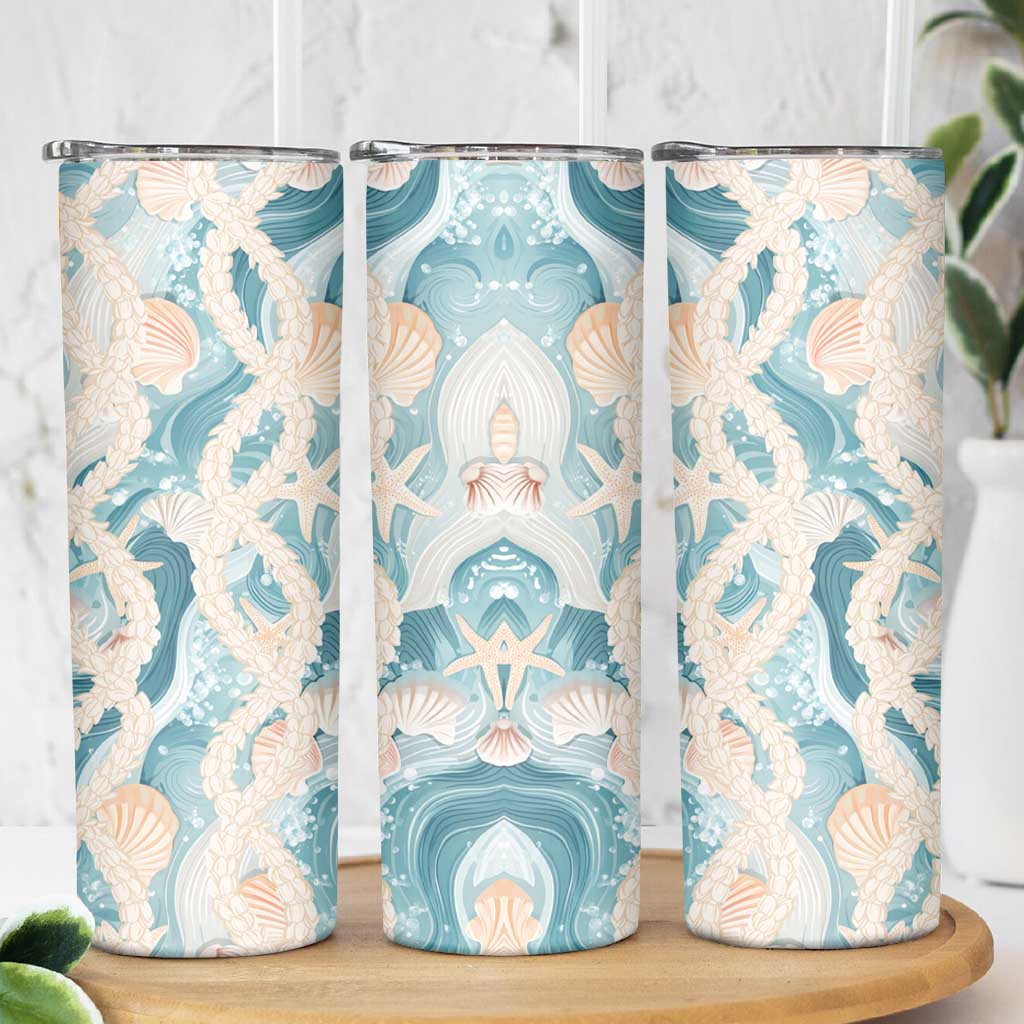 Hawaii Lei Seashells Starfish Skinny Tumbler Fresh Summer Vibe - Polynesian Pride