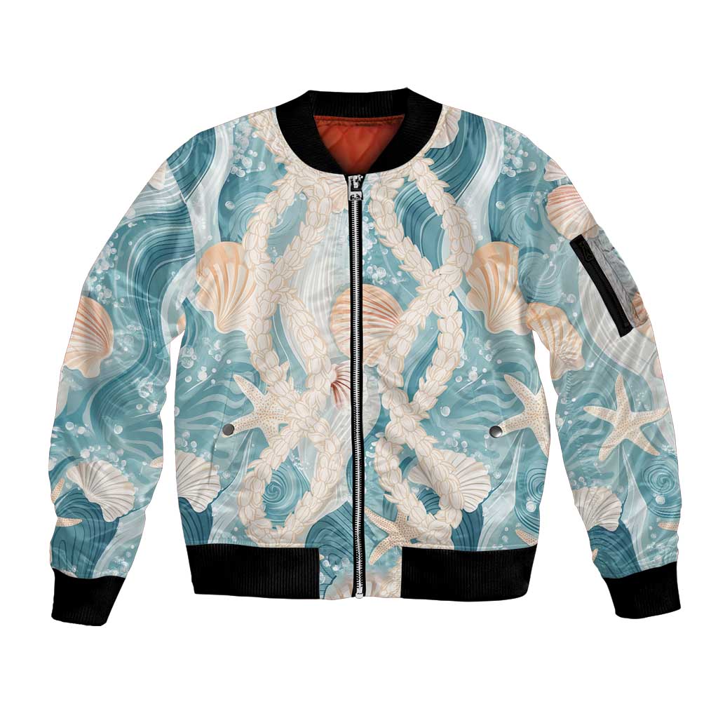 Hawaii Lei Seashells Starfish Sleeve Zip Bomber Jacket Fresh Summer Vibe - Polynesian Pride