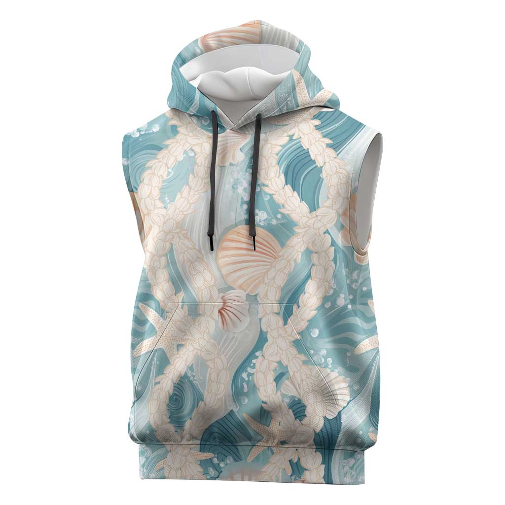 Hawaii Lei Seashells Starfish Sleeveless Hoodie Fresh Summer Vibe LT01 Blue - Polynesian Pride