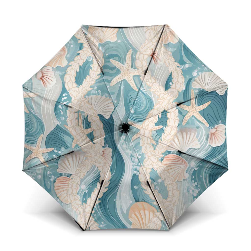 Hawaii Lei Seashells Starfish Umbrella Fresh Summer Vibe LT01 One Size Folded 11.42 inch Opened Diameter 37.4 inch Blue - Polynesian Pride