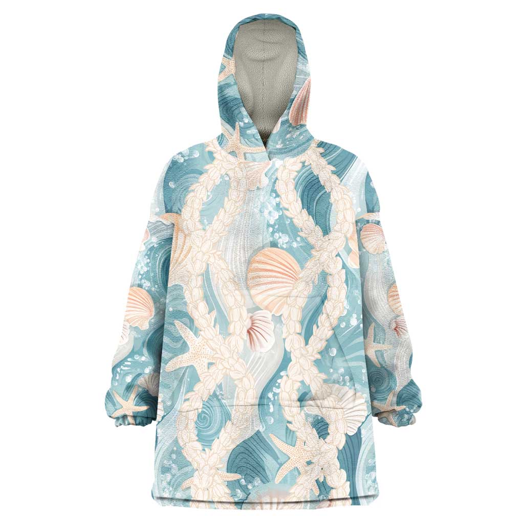Hawaii Lei Seashells Starfish Wearable Blanket Hoodie Fresh Summer Vibe LT01 One Size Blue - Polynesian Pride