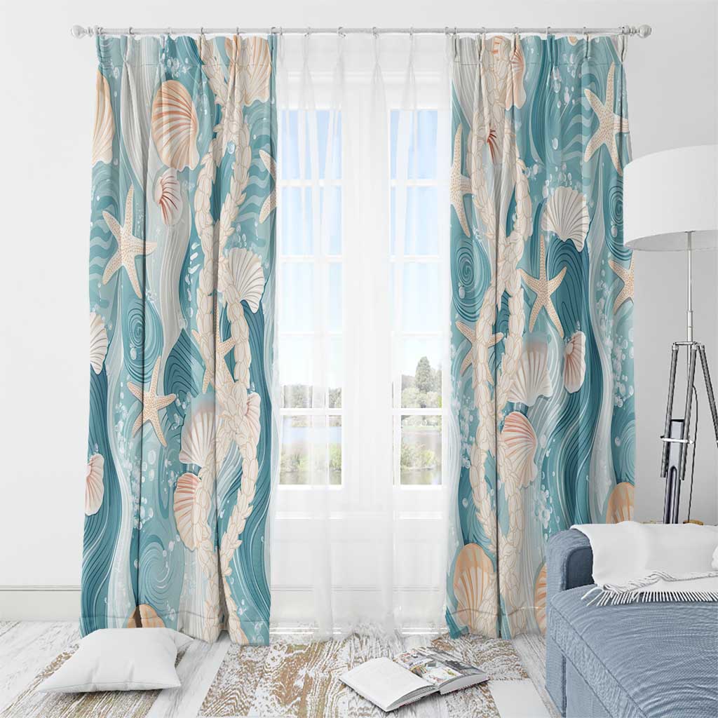 Hawaii Lei Seashells Starfish Window Curtain Fresh Summer Vibe - Polynesian Pride