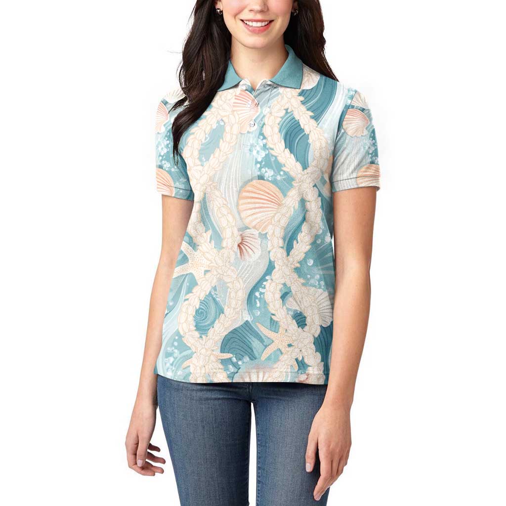 Hawaii Lei Seashells Starfish Women Polo Shirt Fresh Summer Vibe - Polynesian Pride