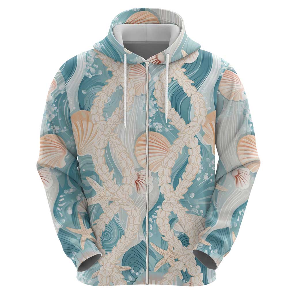 Hawaii Lei Seashells Starfish Zip Hoodie Fresh Summer Vibe - Polynesian Pride