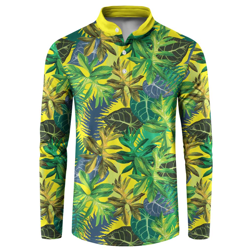 Hawaii Summer Tropical Leaves Button Sweatshirt LT01 Yellow - Polynesian Pride