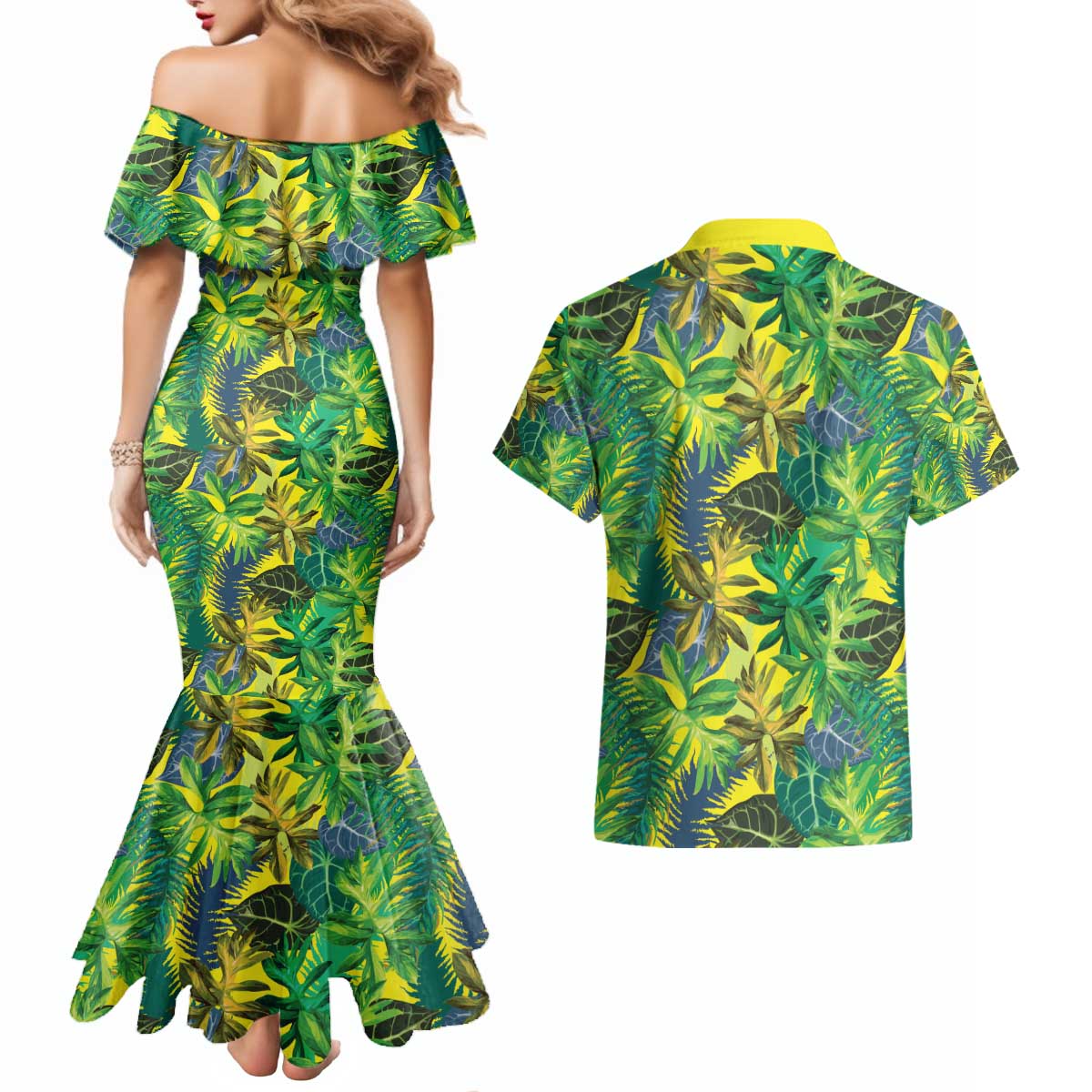 Hawaii Summer Tropical Leaves Couples Matching Mermaid Dress and Hawaiian Shirt LT01 - Polynesian Pride