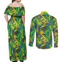 Hawaii Summer Tropical Leaves Couples Matching Off Shoulder Maxi Dress and Long Sleeve Button Shirt LT01 - Polynesian Pride