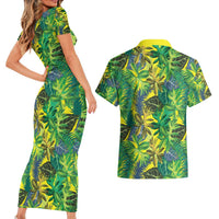 Hawaii Summer Tropical Leaves Couples Matching Short Sleeve Bodycon Dress and Hawaiian Shirt LT01 - Polynesian Pride
