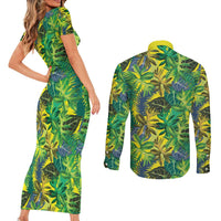 Hawaii Summer Tropical Leaves Couples Matching Short Sleeve Bodycon Dress and Long Sleeve Button Shirt LT01 - Polynesian Pride