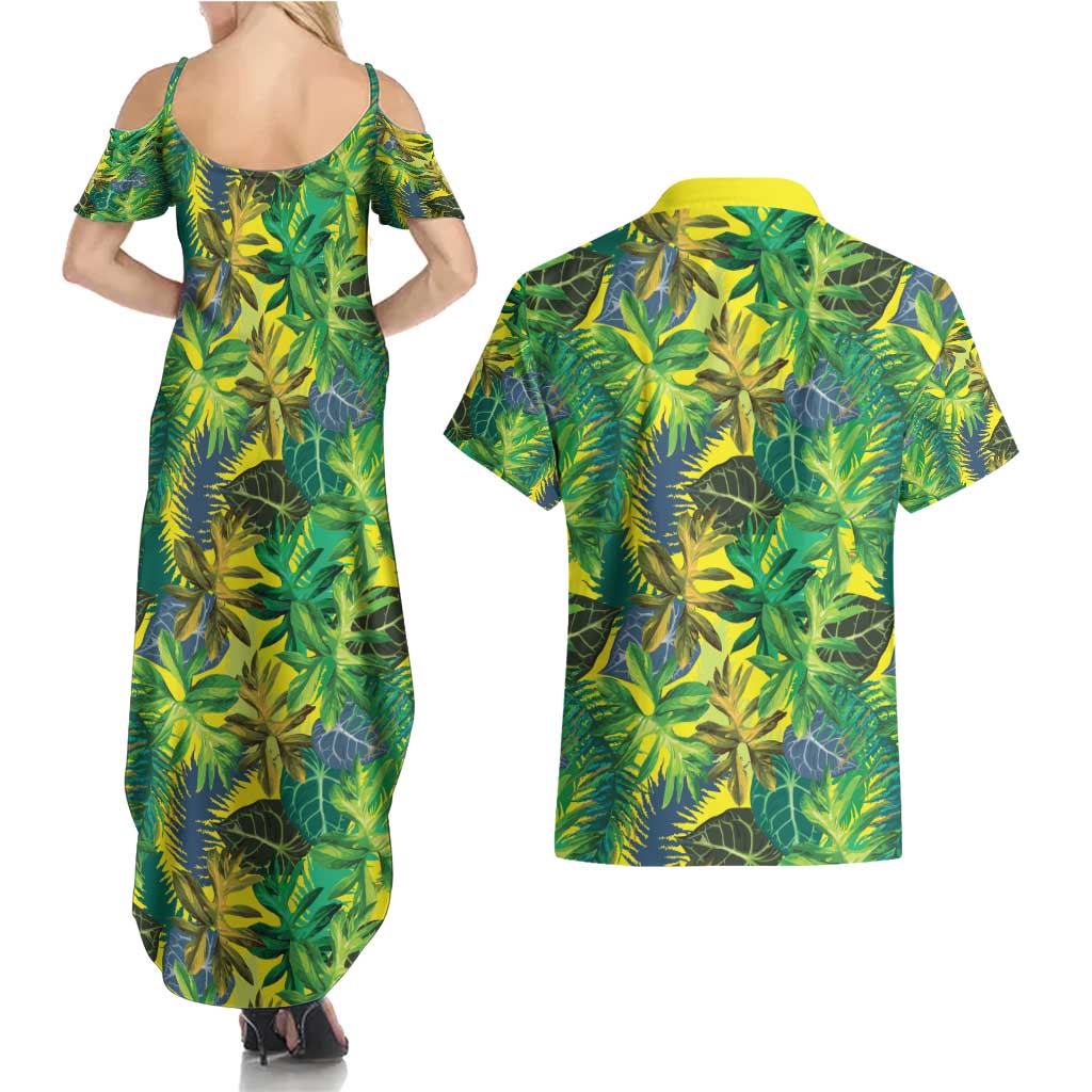 Hawaii Summer Tropical Leaves Couples Matching Summer Maxi Dress and Hawaiian Shirt LT01 - Polynesian Pride