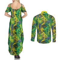 Hawaii Summer Tropical Leaves Couples Matching Summer Maxi Dress and Long Sleeve Button Shirt LT01 - Polynesian Pride
