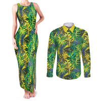 Hawaii Summer Tropical Leaves Couples Matching Tank Maxi Dress and Long Sleeve Button Shirt LT01 Yellow - Polynesian Pride
