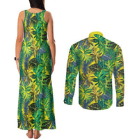 Hawaii Summer Tropical Leaves Couples Matching Tank Maxi Dress and Long Sleeve Button Shirt LT01 - Polynesian Pride